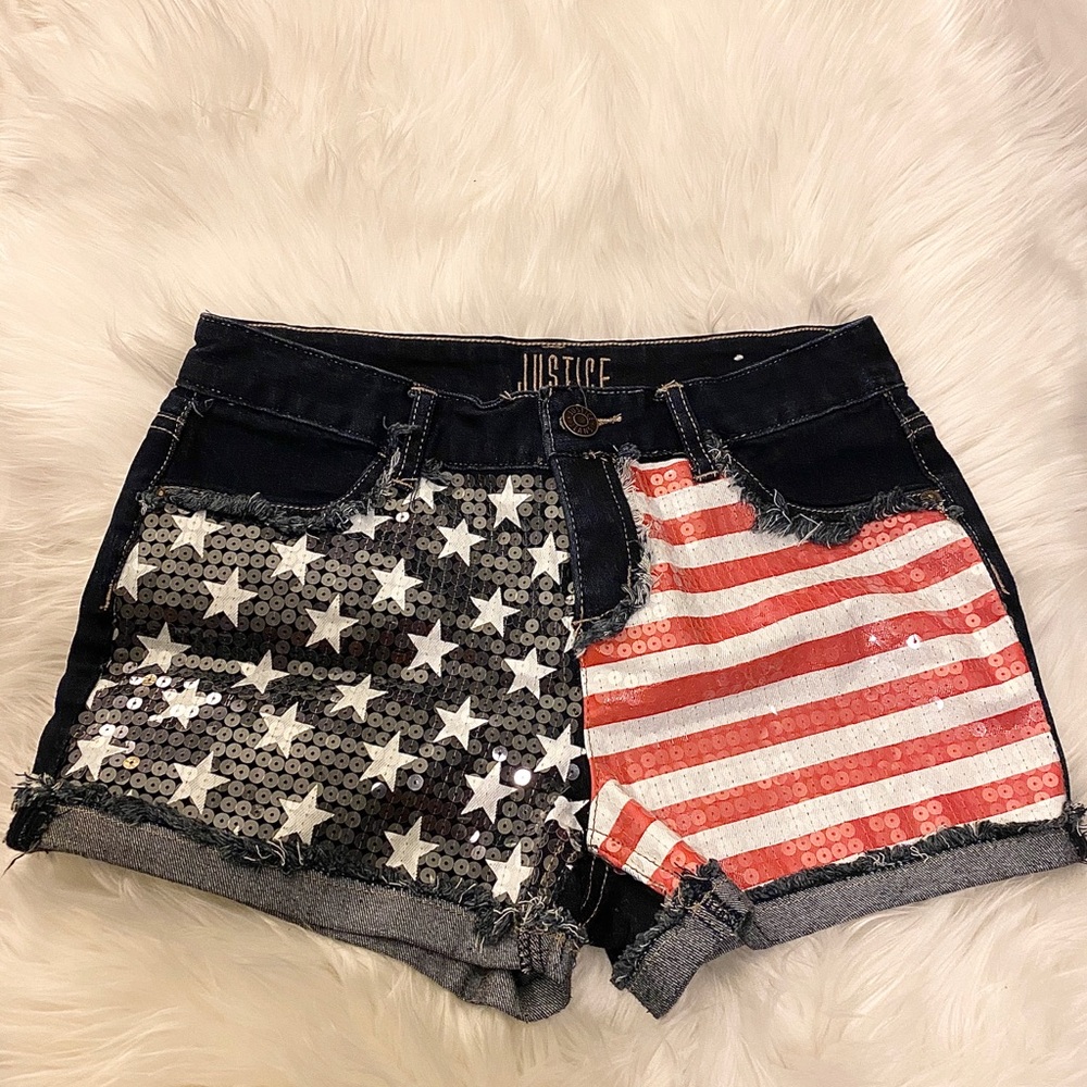 Justice American Flag Jean Shorts Size 16